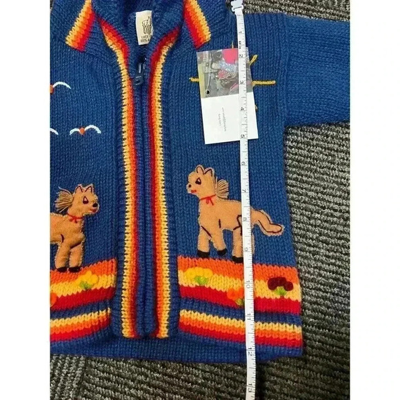 Lucy Iburg Handmade in Peru.  NWT Blue Knit Sweater, Horses, Sun Zip-Up Hoodie - Picture 7 of 7